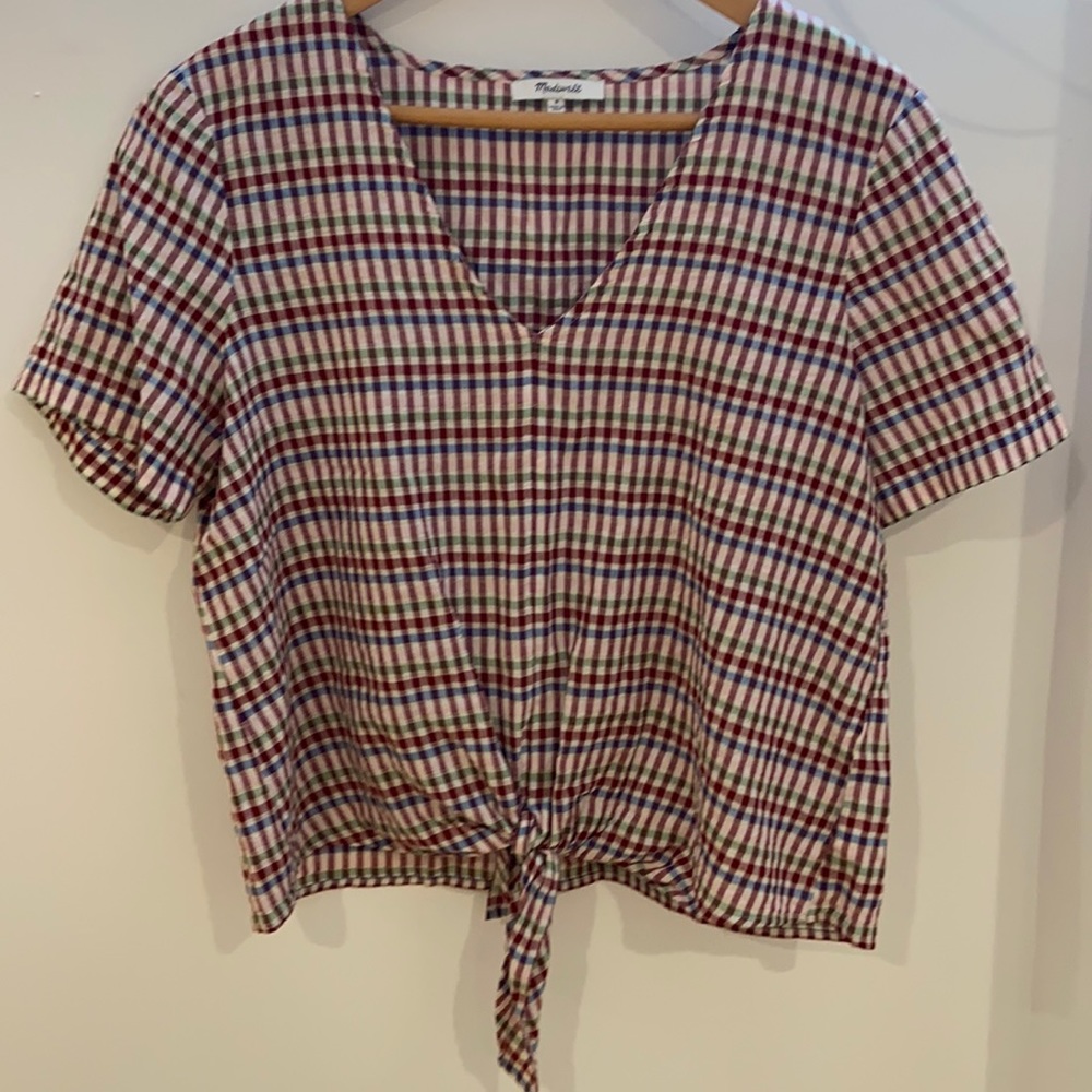 Novel Tie-Front Top in Rainbow Gingham Check